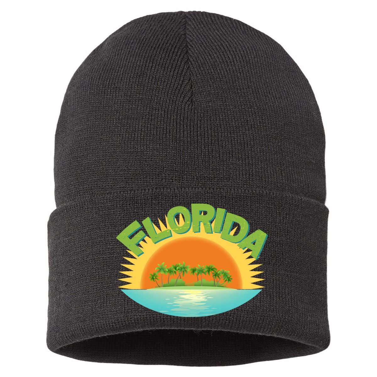 Retro Tropical Florida Coastline  Sustainable Knit Beanie