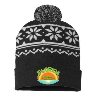 Retro Tropical Florida Coastline  USA-Made Snowflake Beanie