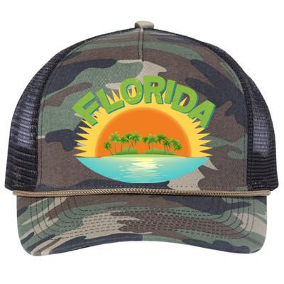 Retro Tropical Florida Coastline  Retro Rope Trucker Hat Cap