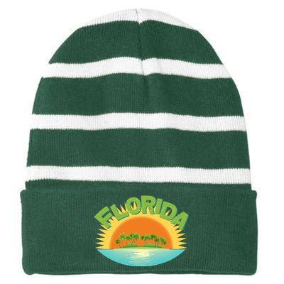 Retro Tropical Florida Coastline  Striped Beanie with Solid Band