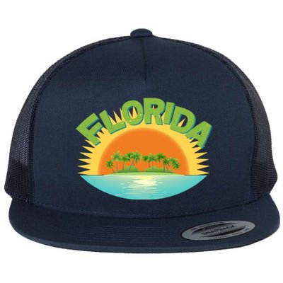 Retro Tropical Florida Coastline  Flat Bill Trucker Hat