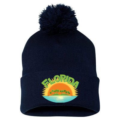 Retro Tropical Florida Coastline  Pom Pom 12in Knit Beanie