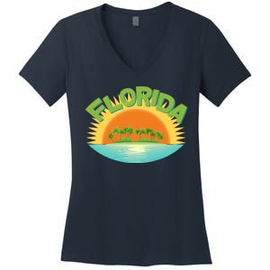 Retro Tropical Florida Coastline  Women's V-Neck T-Shirt