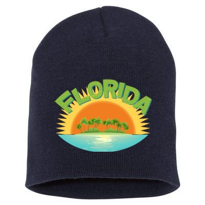 Retro Tropical Florida Coastline  Short Acrylic Beanie