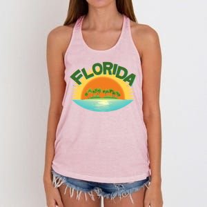 Retro Tropical Florida Coastline  Women's Knotted Racerback Tank