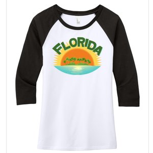 Retro Tropical Florida Coastline  Women's Tri-Blend 3/4-Sleeve Raglan Shirt