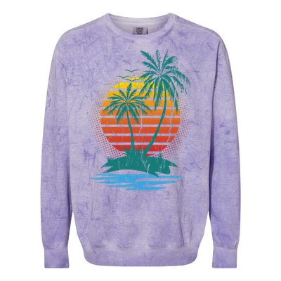 Retro Tropical Island Colorblast Crewneck Sweatshirt