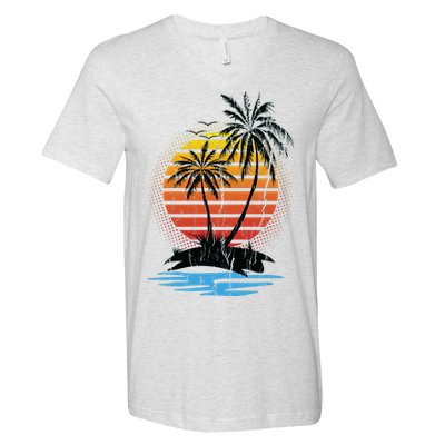 Retro Tropical Island V-Neck T-Shirt
