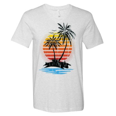 Retro Tropical Island V-Neck T-Shirt