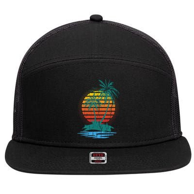 Retro Tropical Island 7 Panel Mesh Trucker Snapback Hat