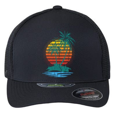 Retro Tropical Island Flexfit Unipanel Trucker Cap