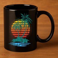 Retro Tropical Island 11oz C Handle Ceramic Mug