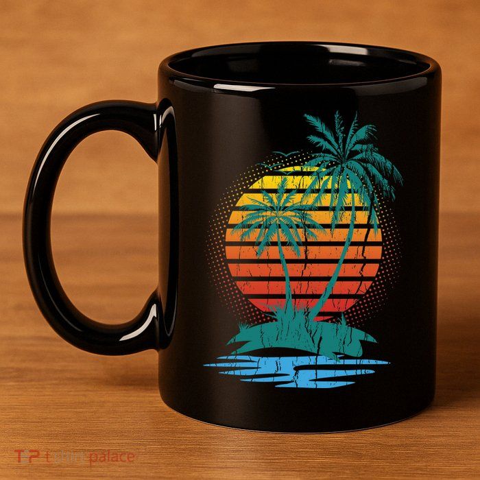 Retro Tropical Island 11oz C Handle Ceramic Mug