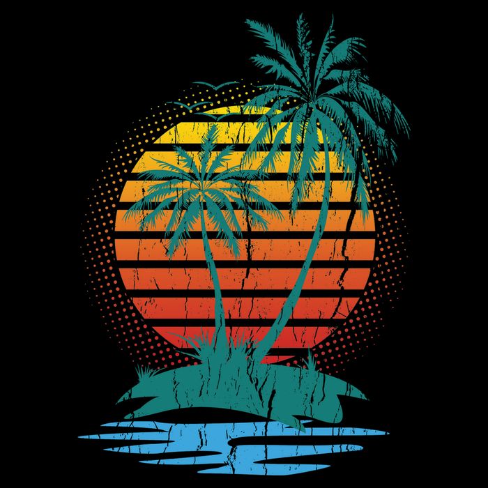 Retro Tropical Island Drawstring Bag