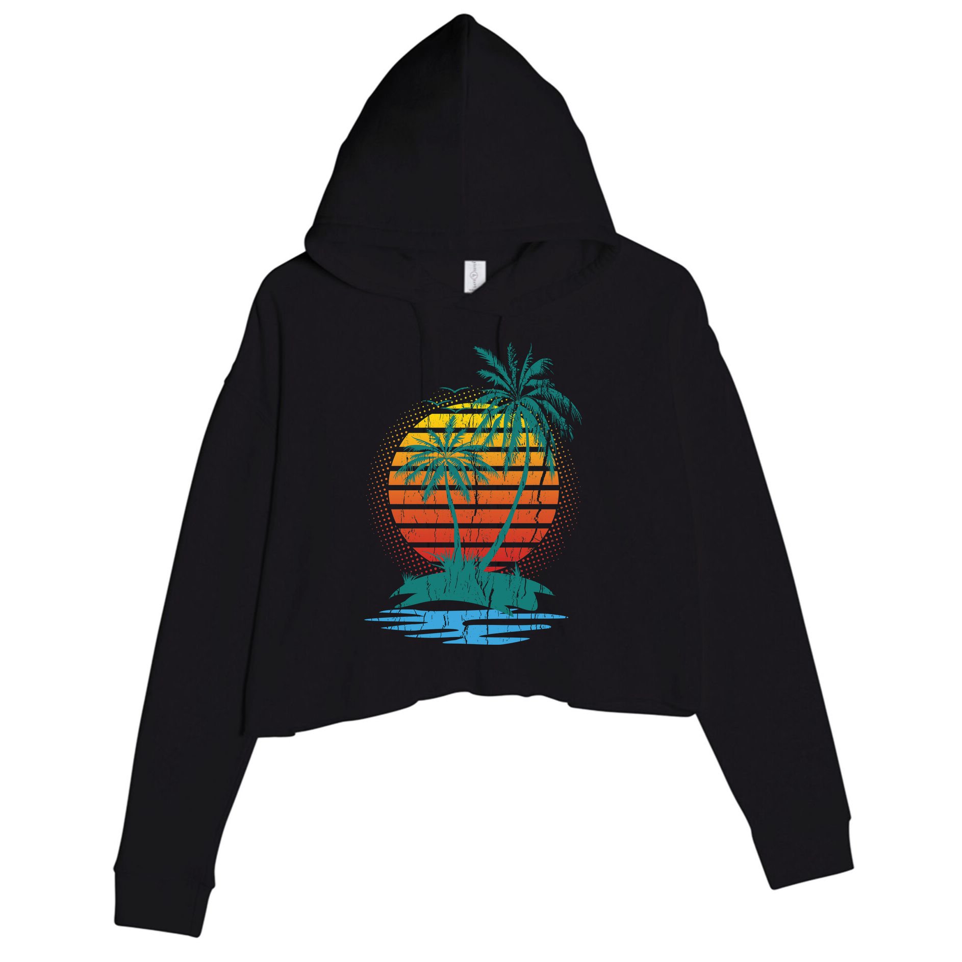 Retro Tropical Island Crop Fleece Hoodie