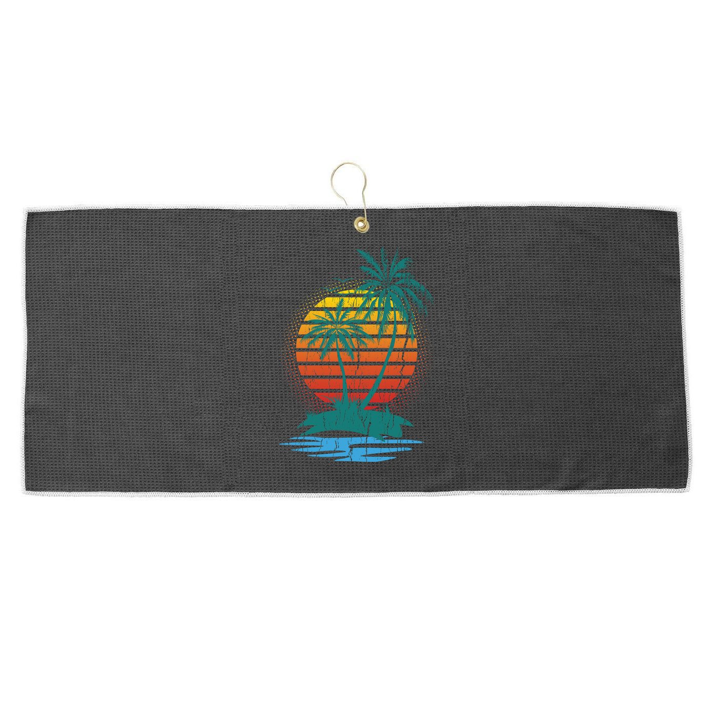 Retro Tropical Island Large Microfiber Waffle Golf Towel