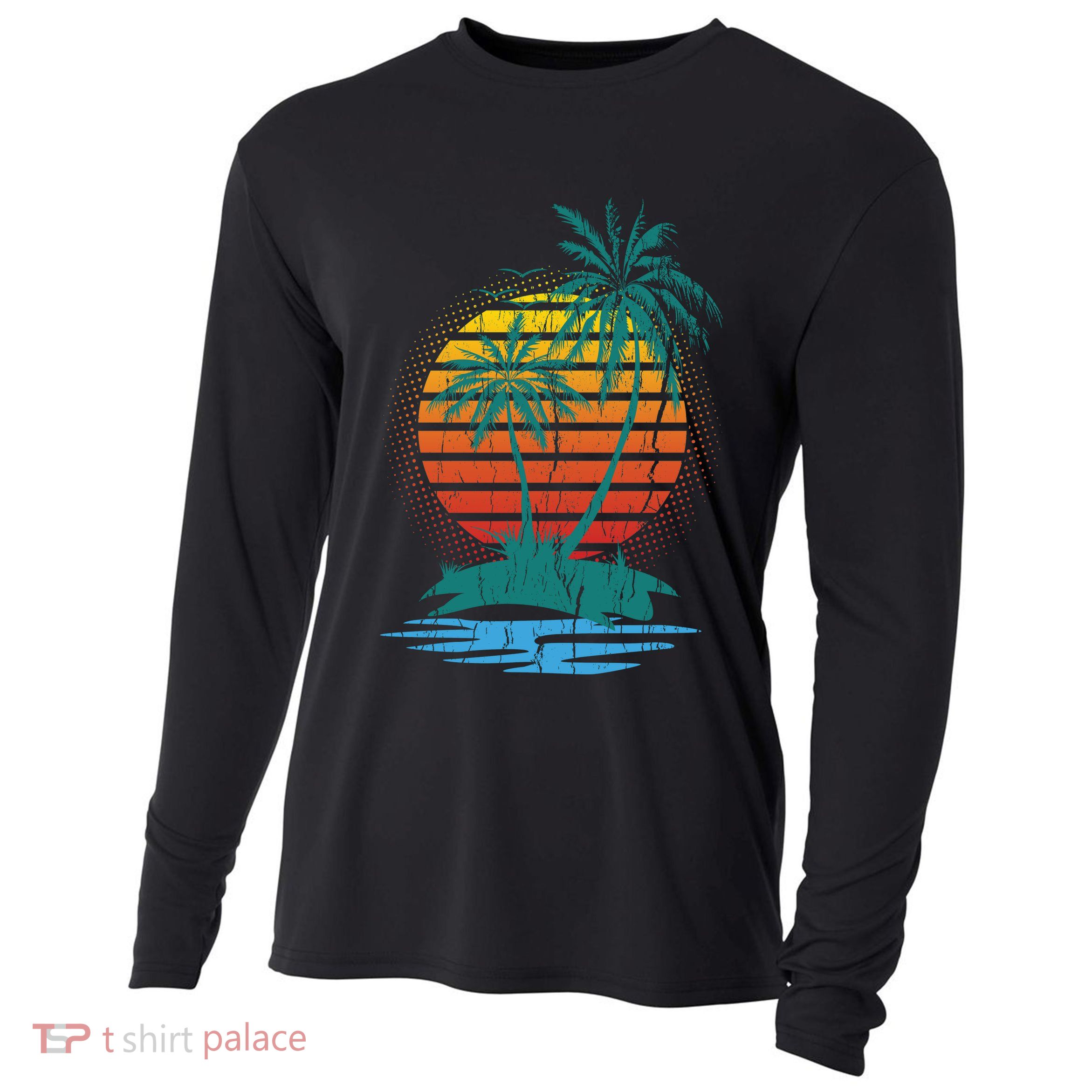Retro Tropical Island Cooling Performance Long Sleeve Crew