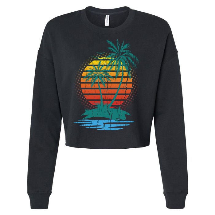 Retro Tropical Island Cropped Pullover Crew