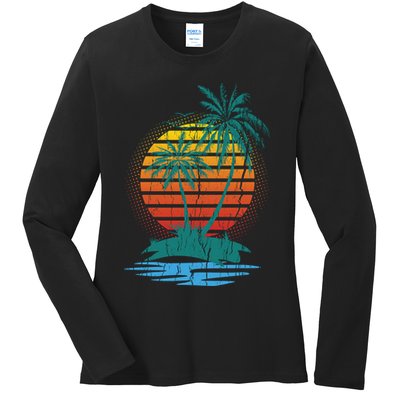 Retro Tropical Island Ladies Long Sleeve Shirt