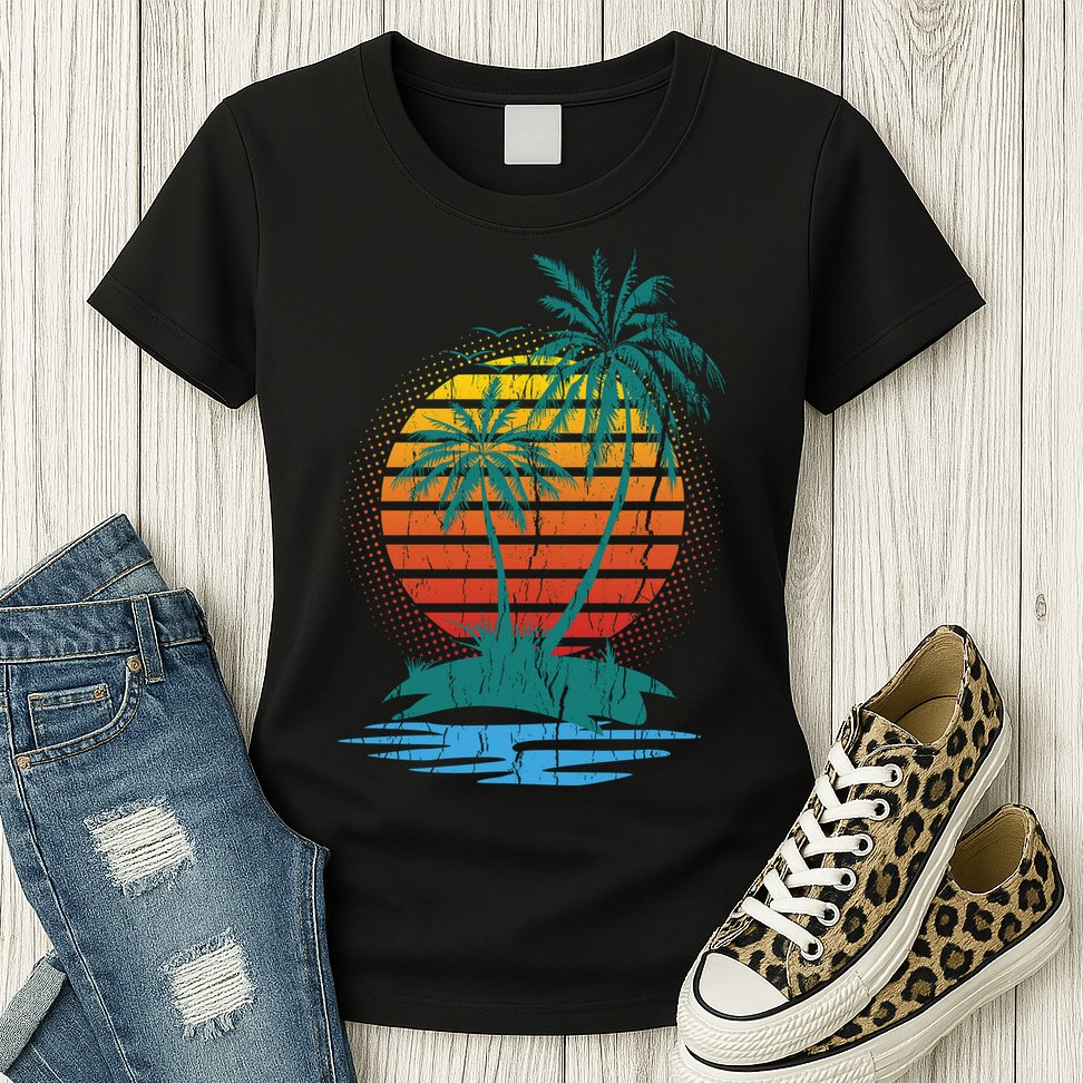 Retro Tropical Island Womens T-Shirt