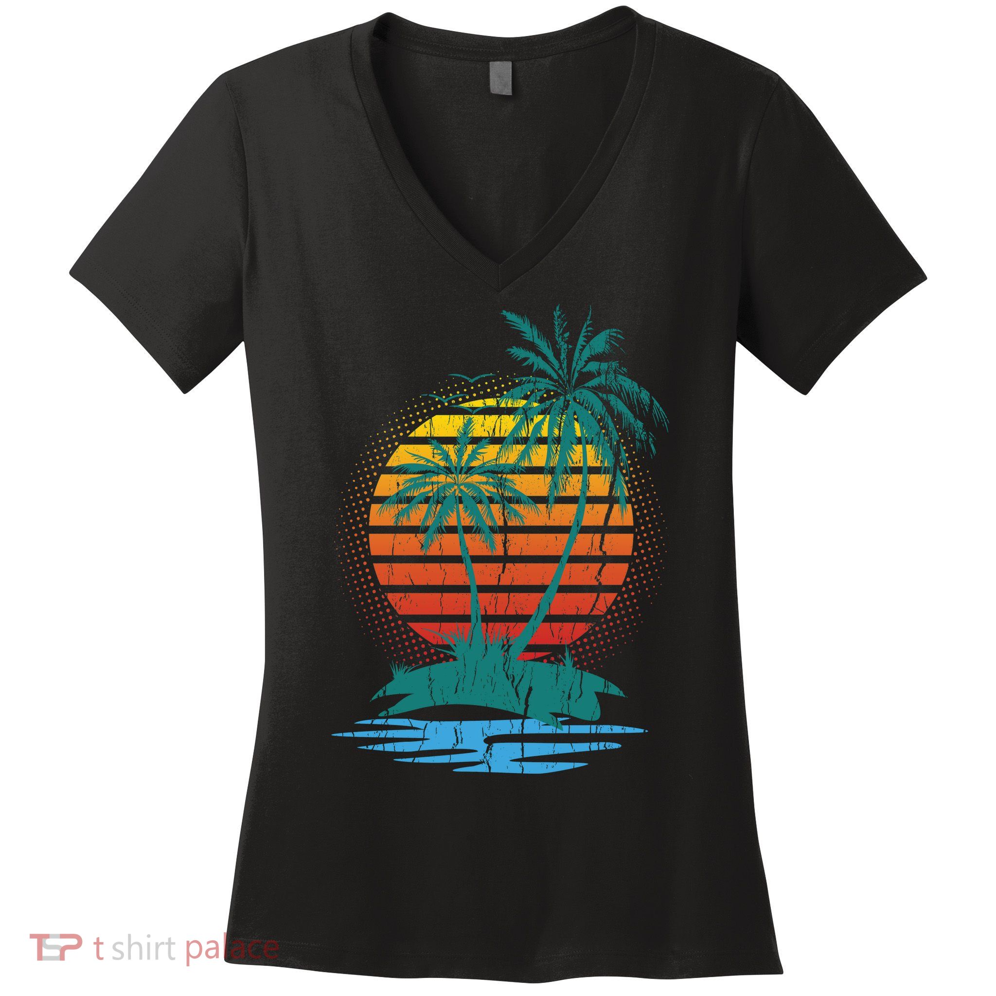 Retro Tropical Island Women's V-Neck T-Shirt