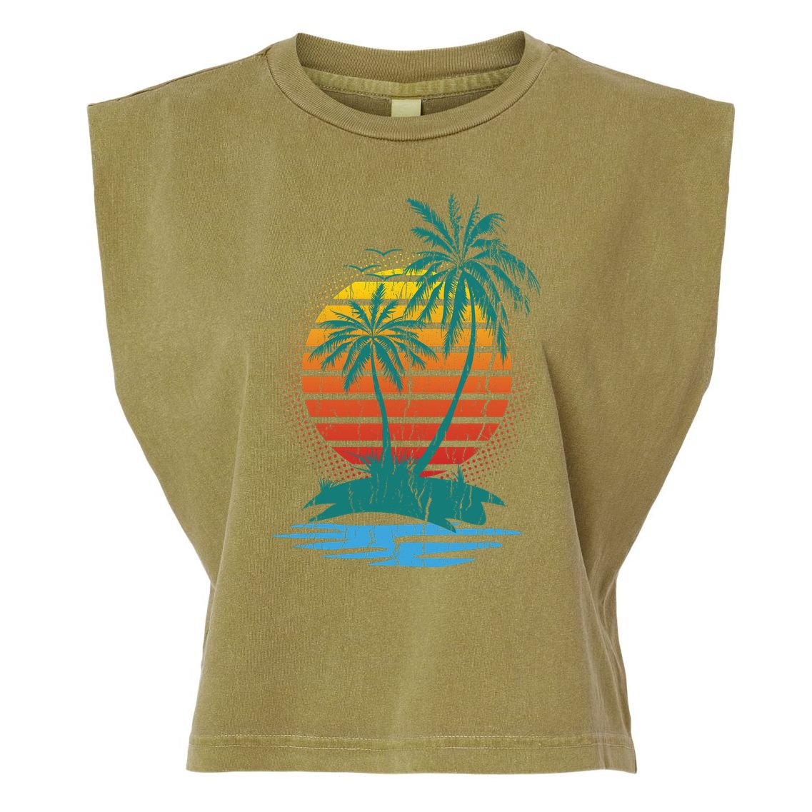 Retro Tropical Island Garment-Dyed Women's Muscle Tee