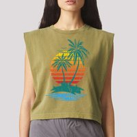Retro Tropical Island Garment-Dyed Women's Muscle Tee