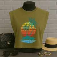 Retro Tropical Island Garment-Dyed Women's Muscle Tee
