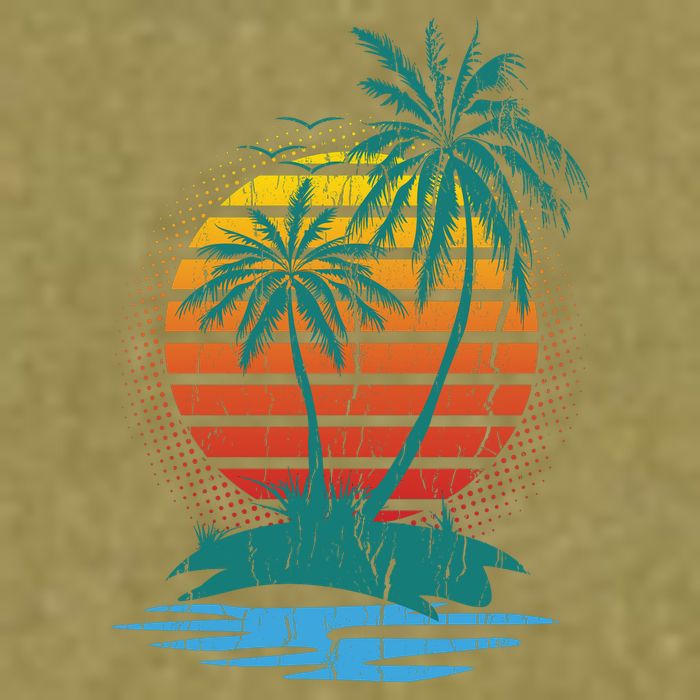 Retro Tropical Island Garment-Dyed Women's Muscle Tee