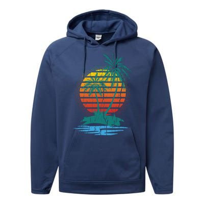 Retro Tropical Island Performance Fleece Hoodie