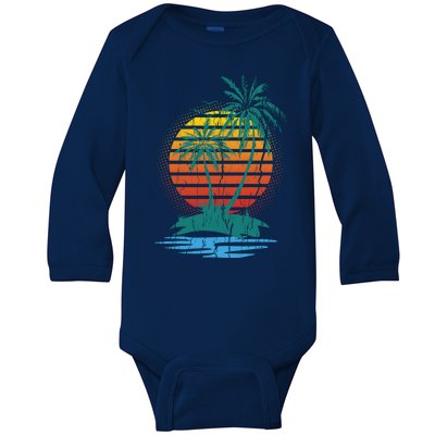 Retro Tropical Island Baby Long Sleeve Bodysuit