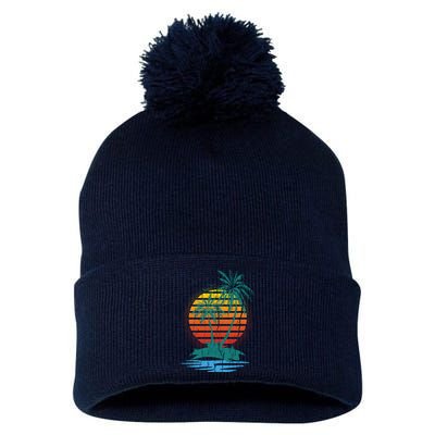 Retro Tropical Island Pom Pom 12in Knit Beanie