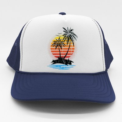 Retro Tropical Island Trucker Hat