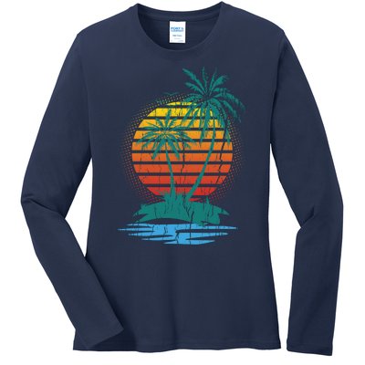 Retro Tropical Island Ladies Long Sleeve Shirt