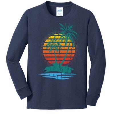 Retro Tropical Island Kids Long Sleeve Shirt