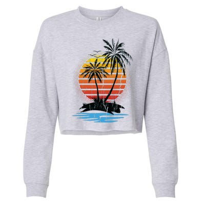 Retro Tropical Island Cropped Pullover Crew