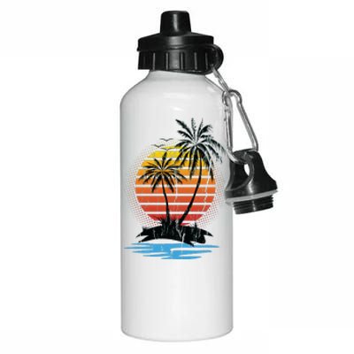 Retro Tropical Island Aluminum Water Bottle