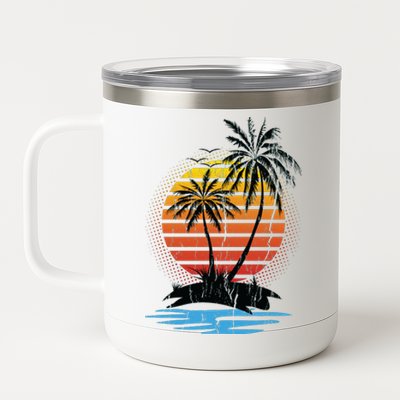 Retro Tropical Island 12 oz Stainless Steel Tumbler Cup