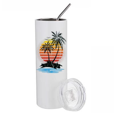 Retro Tropical Island Stainless Steel Tumbler