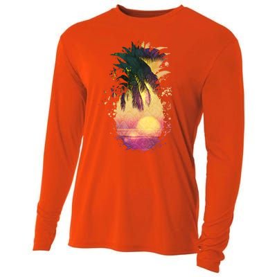 Retro Tropical Pineapple Cooling Performance Long Sleeve Crew