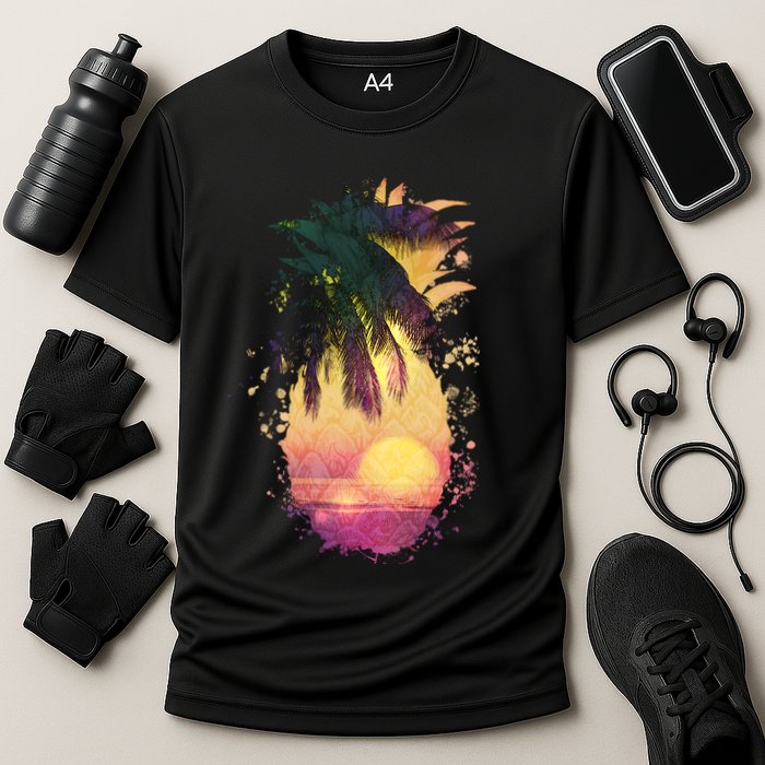 Retro Tropical Pineapple Cooling Performance Crew T-Shirt