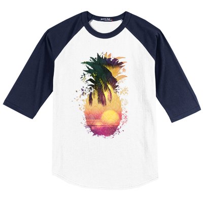 Retro Tropical Pineapple Baseball Sleeve Shirt