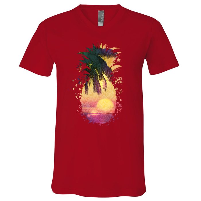 Retro Tropical Pineapple V-Neck T-Shirt