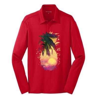 Retro Tropical Pineapple Silk Touch Performance Long Sleeve Polo