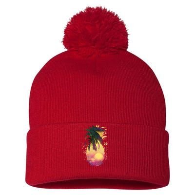 Retro Tropical Pineapple Pom Pom 12in Knit Beanie