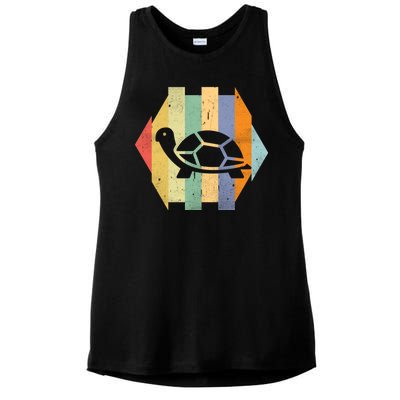 Retro Turtle Silhouette  Ladies PosiCharge Tri-Blend Wicking Tank