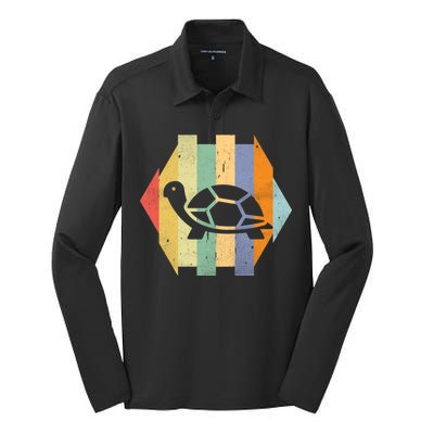 Retro Turtle Silhouette  Silk Touch Performance Long Sleeve Polo