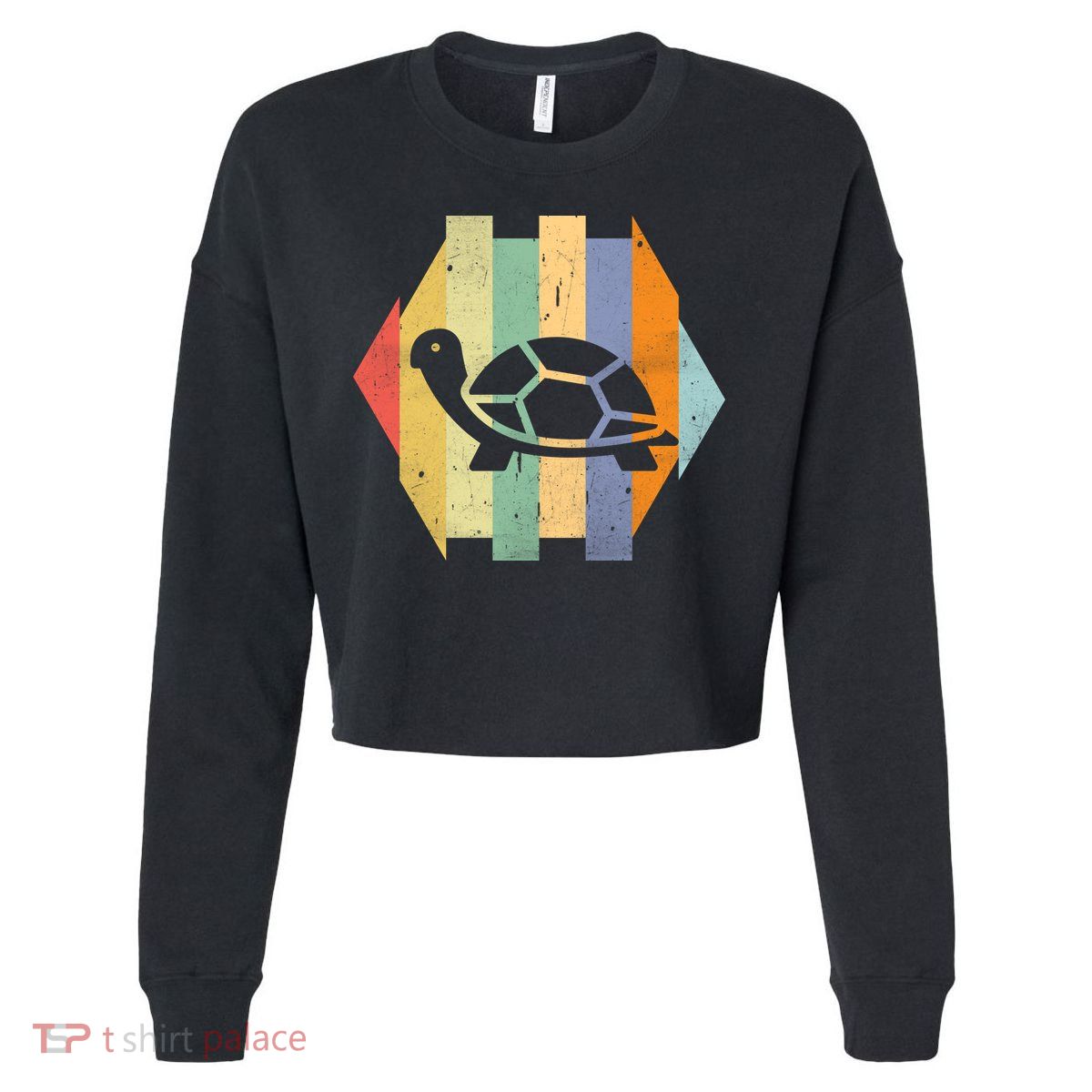 Retro Turtle Silhouette  Cropped Pullover Crew
