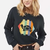 Retro Turtle Silhouette  Cropped Pullover Crew