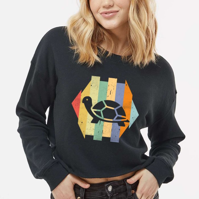 Retro Turtle Silhouette  Cropped Pullover Crew